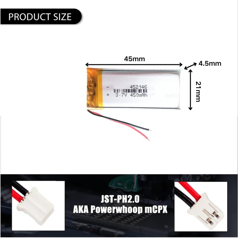 Chargez l&#39;image dans la visionneuse de la galerie, [PH2.0-JST Connector][452146] Universal 450mAh 3.7V Rechargeable Li-Ion Lithium Polymer Battery - Polar Tech Australia
