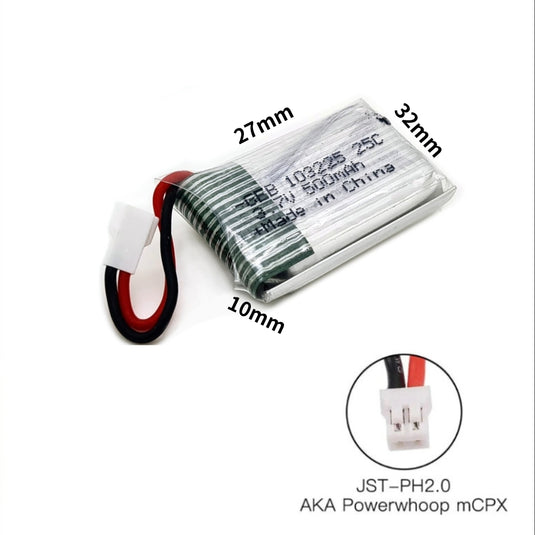 [PH2.0-JST Connector][103225] Universal 500mAh 3.7V Rechargeable Li-Ion Lithium Polymer Battery - Polar Tech Australia