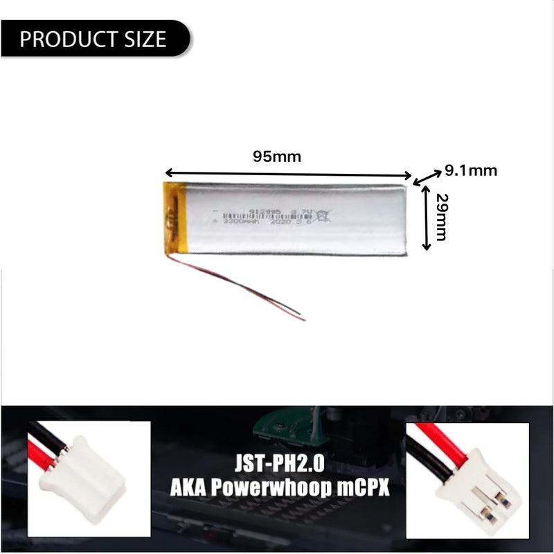 Cargue la imagen en el visor de la galería, [PH2.0-JST Connector][912995] Universal 3300mAh 3.7V Rechargeable Li-Ion Lithium Polymer Battery - Polar Tech Australia
