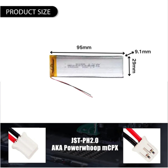 [PH2.0-JST Connector][912995] Universal 3300mAh 3.7V Rechargeable Li-Ion Lithium Polymer Battery - Polar Tech Australia