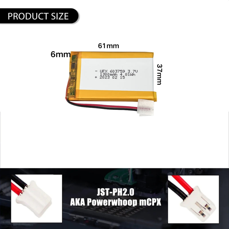 Cargue la imagen en el visor de la galería, [PH2.0-JST Connector][603759] Universal 1500mAh 3.7V Rechargeable Li-Ion Lithium Polymer Battery - Polar Tech Australia
