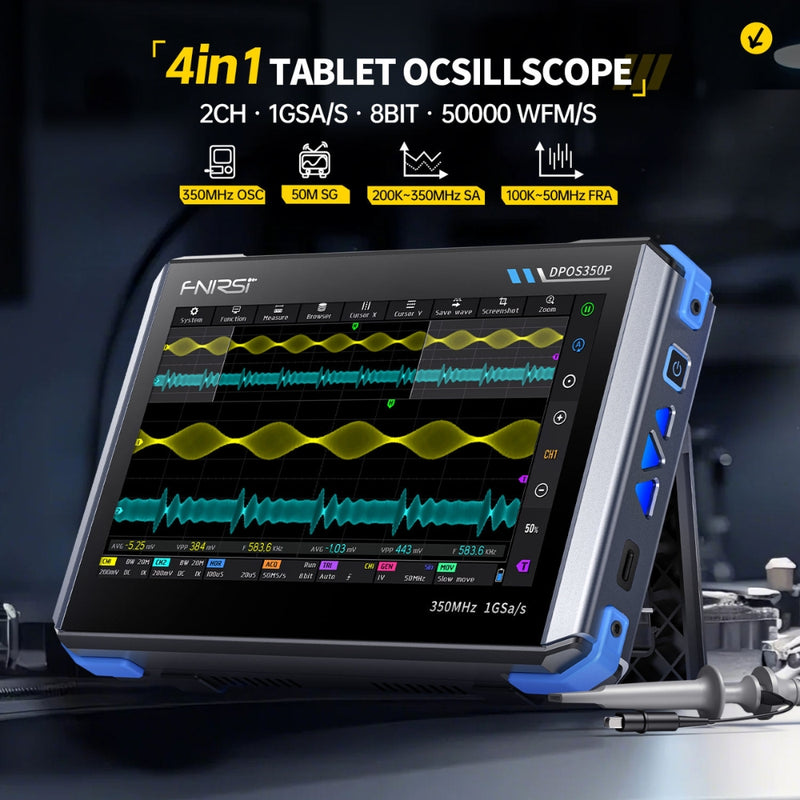 Chargez l'image dans la visionneuse de la galerie, [DPOS350P] FNIRSI 4-IN-1 350MHz 1GSPS Tablet Oscilloscope Signal Generator Spectrum Analyzer Frequency Response Analyzer
