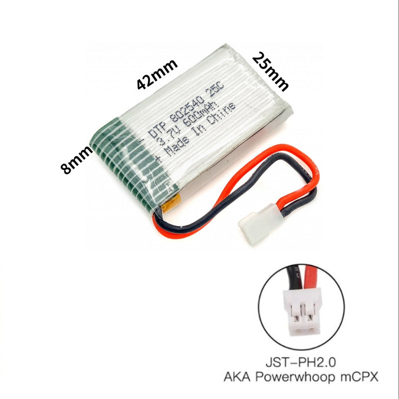 Chargez l&#39;image dans la visionneuse de la galerie, [PH2.0-JST Connector][802540] Universal 600mAh 3.7V Rechargeable Li-Ion Lithium Polymer Battery - Polar Tech Australia
