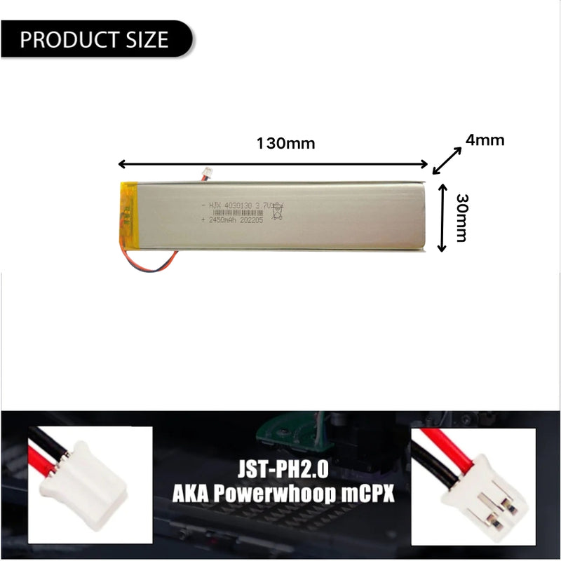 Chargez l&#39;image dans la visionneuse de la galerie, [PH2.0-JST Connector][4030130] Universal 2450mAh 3.7V Rechargeable Li-Ion Lithium Polymer Battery - Polar Tech Australia
