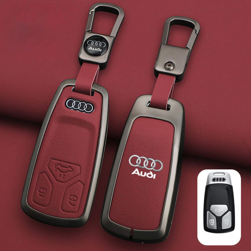 Load image into Gallery viewer, Audi Zinc Alloy + Leather Car Key Fob Case Cover For A4, A5, A6,A8, Q2, Q5, Q7

