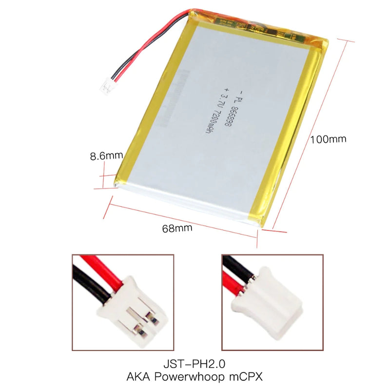 Cargue la imagen en el visor de la galería, [PH2.0-JST Connector][866898] Universal 7200mAh 3.7V Rechargeable Li-Ion Lithium Polymer Battery - Polar Tech Australia
