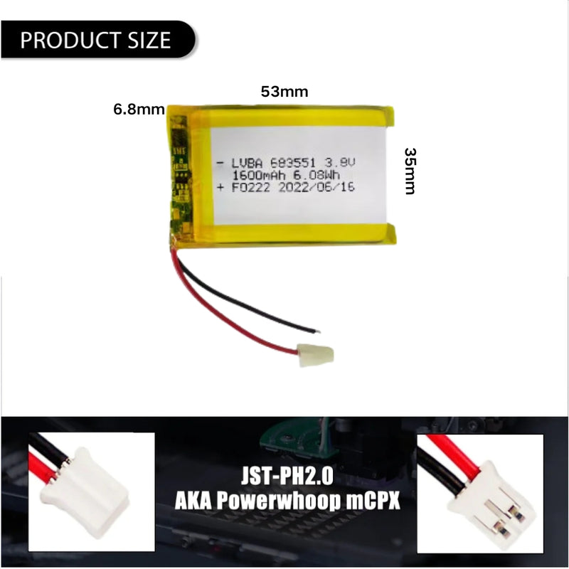 Chargez l&#39;image dans la visionneuse de la galerie, [PH2.0-JST Connector][683551] Universal 1600mAh 3.8V Rechargeable Li-Ion Lithium Polymer Battery - Polar Tech Australia
