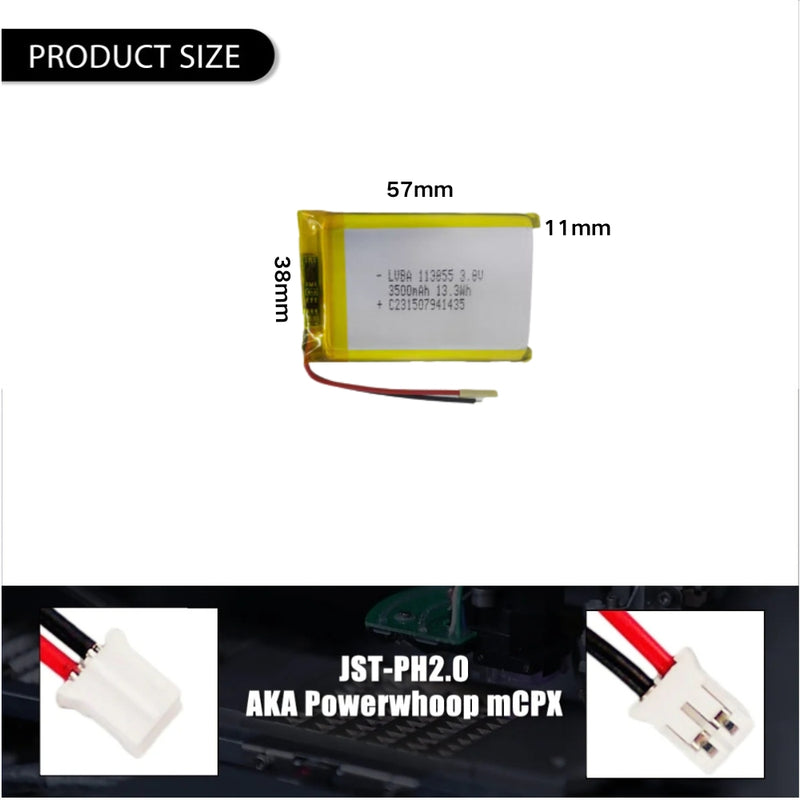 Load image into Gallery viewer, [PH2.0-JST Connector][113855] Universal 3500mAh 3.8V Rechargeable Li-Ion Lithium Polymer Battery - Polar Tech Australia
