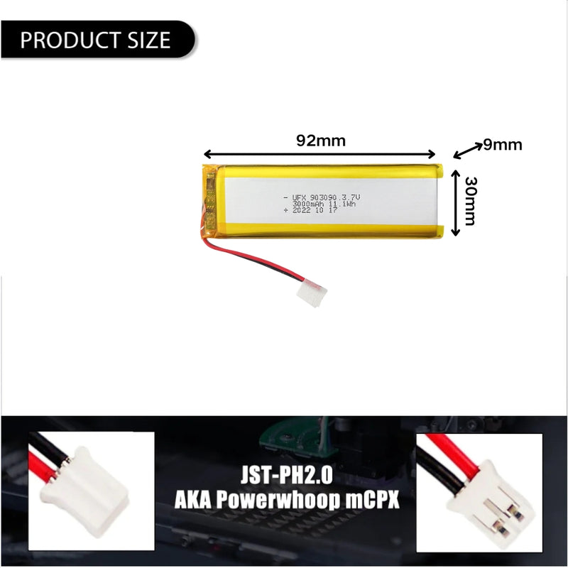 Cargue la imagen en el visor de la galería, [PH2.0-JST Connector][903090] Universal 3200mAh 3.7V Rechargeable Li-Ion Lithium Polymer Battery - Polar Tech Australia
