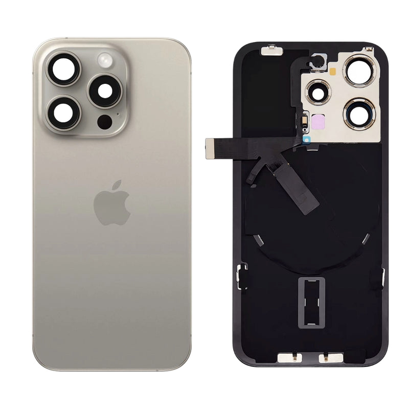 Chargez l&#39;image dans la visionneuse de la galerie, [Assembly With Flex] Apple iPhone 15 Pro - Back Rear Replacement Glass Panel With Camera Lens, Flash Light Flex &amp; Magsafe Magnet Ring Wireless NFC Charging Flex
