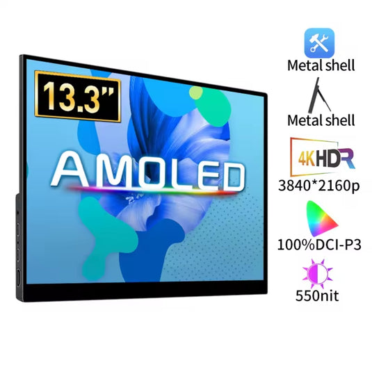 [SU13] 13.3 Inch 4K OLED Portable Monitor AMOLED 100% DCI-P3 USB-C Second Gaming Screen for Laptop Xbox Switch PS5/4 Macbook