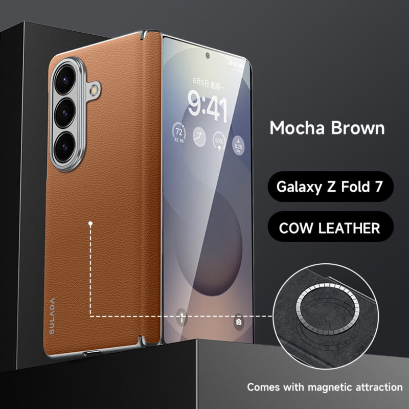 Cargue la imagen en el visor de la galería, Samsung Galaxy Z Fold7 5G - SULADA Frameless Cowhide Leather PC Phone Case
