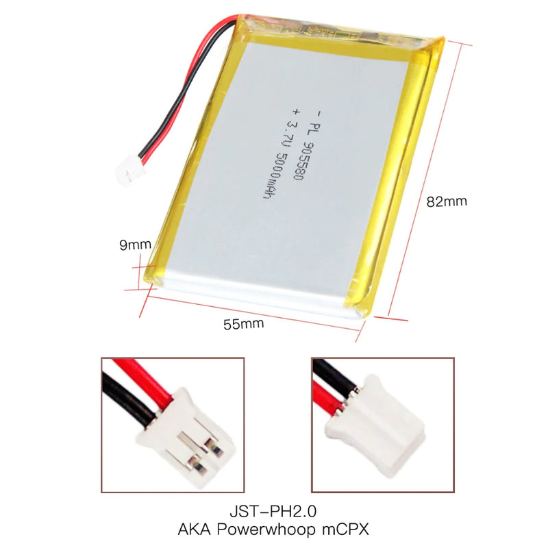 Chargez l&#39;image dans la visionneuse de la galerie, [PH2.0-JST Connector][905580] Universal 5000mAh 3.7V Rechargeable Li-Ion Lithium Polymer Battery - Polar Tech Australia
