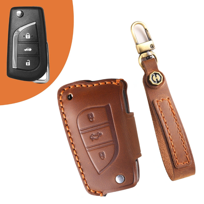 Chargez l&#39;image dans la visionneuse de la galerie, Toyota Handcrafted Genuine Leather Folding Car Key Fob Protective Case Cover For RAV4, Avalon, Avensis, Aygo, Camry, Corolla
