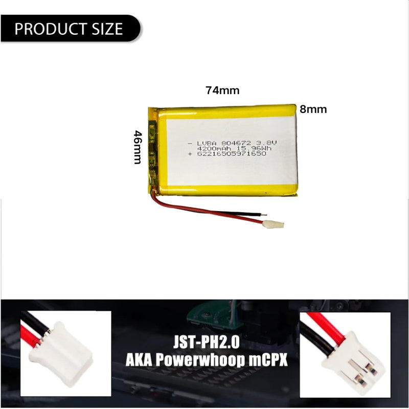 Cargue la imagen en el visor de la galería, [PH2.0-JST Connector][804672] Universal 4200mAh 3.8V Rechargeable Li-Ion Lithium Polymer Battery - Polar Tech Australia
