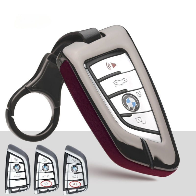 Cargue la imagen en el visor de la galería, BMW Zinc Alloy + Leather Car Key Fob Case Cover For 1, 3, 4, 5, 6 Series, X3, X5, X6, X7
