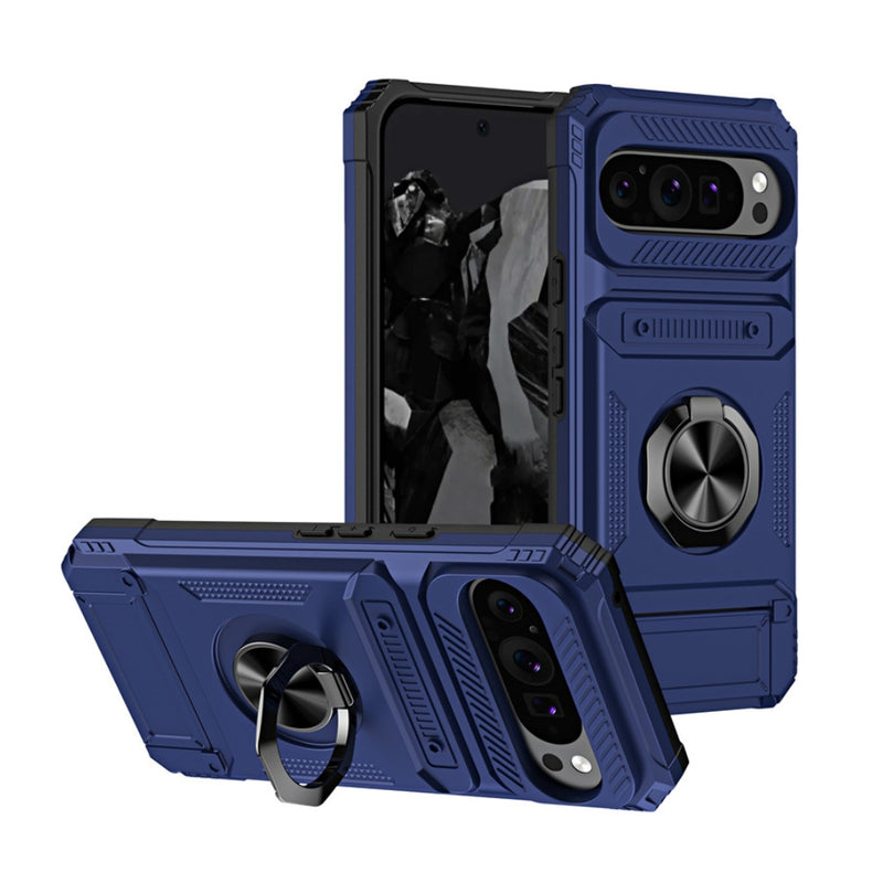 Cargue la imagen en el visor de la galería, Google Pixel 9 Pro XL - TPU+PC Shockproof Card Slot Phone Case with Metal Ring Holder - Polar Tech Australia
