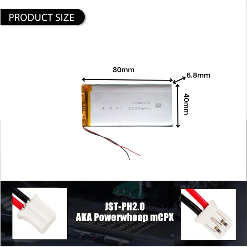 Cargue la imagen en el visor de la galería, [PH2.0-JST Connector][684080] Universal 2800mAh 3.7V Rechargeable Li-Ion Lithium Polymer Battery - Polar Tech Australia
