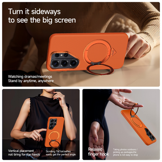 [Built-in Stand][Magsafe Compatible] Samsung Galaxy S26/Plus/Ultra - Carbon Fiber Pattern Shockproof Protective Case