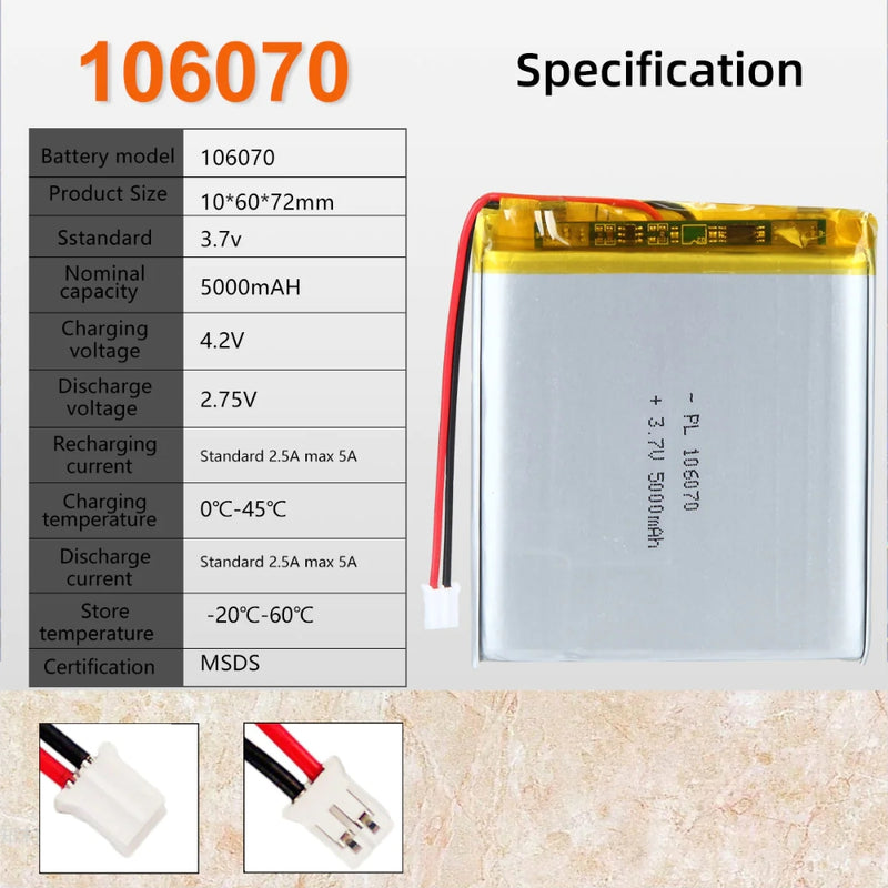 Chargez l&#39;image dans la visionneuse de la galerie, [PH2.0-JST Connector][106070] Universal 5000mAh 3.7V Rechargeable Li-Ion Lithium Polymer Battery - Polar Tech Australia
