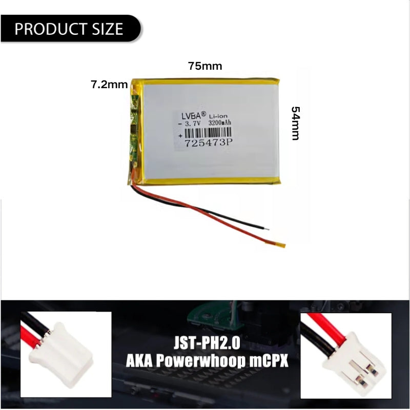 Cargue la imagen en el visor de la galería, [PH2.0-JST Connector][725473] Universal 3200mAh 3.7V Rechargeable Li-Ion Lithium Polymer Battery - Polar Tech Australia
