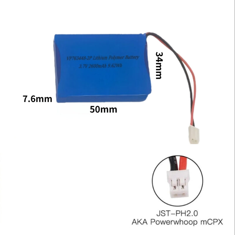 Cargue la imagen en el visor de la galería, [PH2.0-JST Connector][763448] Universal 2600mAh 3.7V Rechargeable Li-Ion Lithium Polymer Battery - Polar Tech Australia
