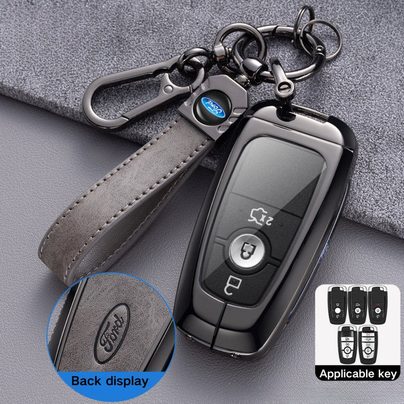 Chargez l&#39;image dans la visionneuse de la galerie, Ford Alloy + Leather Protection Car Key Fob Case Cover For Ranger, Wildtrak, Everest, Explorer, Ecosport, Edge, Escape, Focus, Fiesta, Mustang
