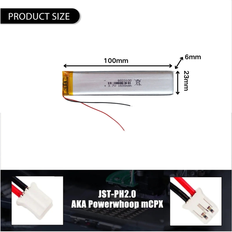 Chargez l&#39;image dans la visionneuse de la galerie, [PH2.0-JST Connector][6023100] Universal 1600mAh 3.7V Rechargeable Li-Ion Lithium Polymer Battery - Polar Tech Australia

