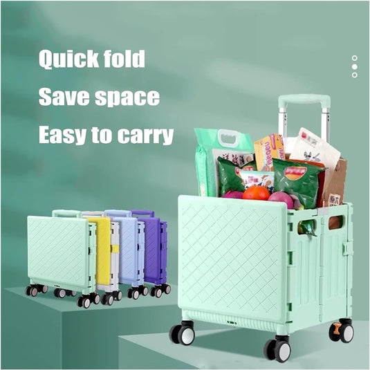 Foldable Utility Cart with Lid Storage Box and Universal Wheels for Grocery, Travel, and Outdoor Use