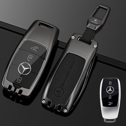 Mercedes Benz Alloy + Leather Protection Car Key Fob Case Cover For Benz A, B, C, E, S, G-Class, GLA, GLB, GLC, GLE, GLS, CLA, CLS, EQC