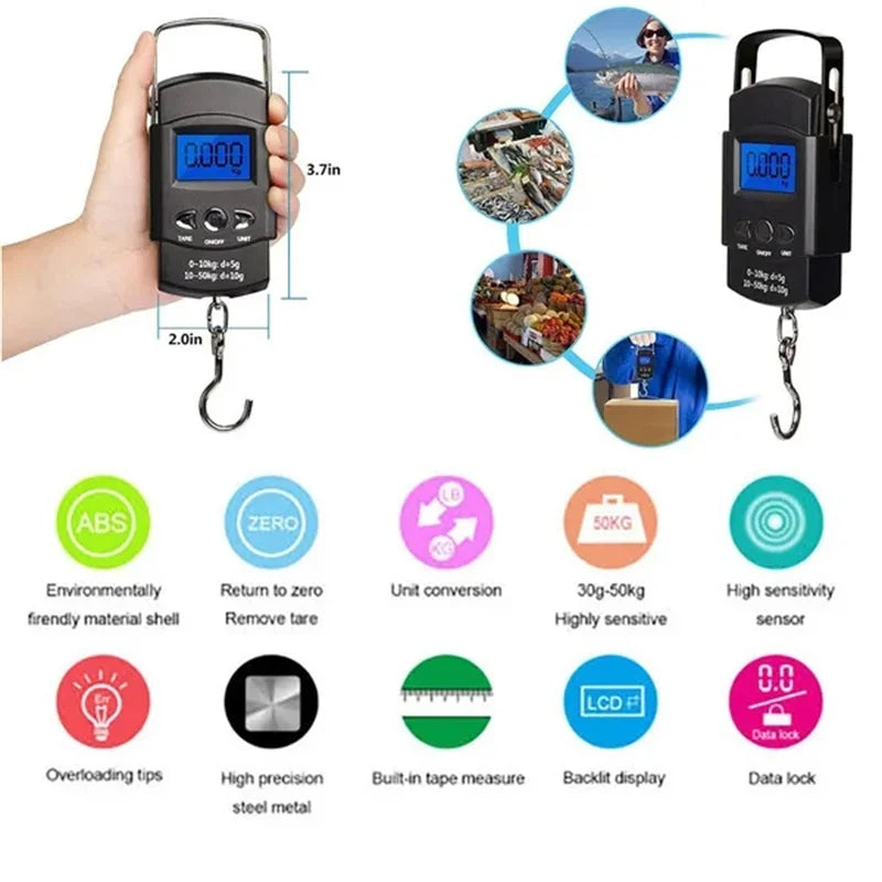 Chargez l'image dans la visionneuse de la galerie, 50kg/10g Oauee Mini Scale Electronic For Fishing Luggage Travel Weighting Steelyard Portable Digital Kitchen Scales

