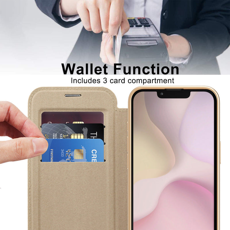 Chargez l&#39;image dans la visionneuse de la galerie, [Magsafe Compatible][With Card Slot] Apple iPhone 16e Golden Shield Magnetic Flip Leather Case - Polar Tech Australia
