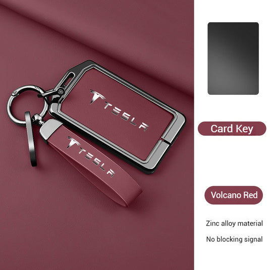 Tesla Zinc Alloy + Leather Card Key Case for Model 3 & Model Y