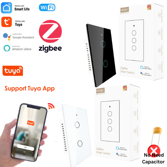 Cargue la imagen en el visor de la galería, MOES TUYA Zigbee WiFi Smart Touch Switch Home Light Fan Remote Control 1/2/3/4 Gang Wall Switch Panel - Polar Tech Australia
