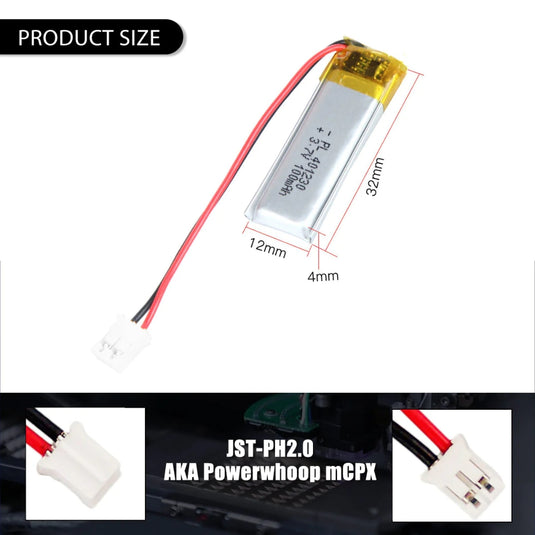[PH2.0-JST Connector][401230] Universal 105mAh 3.7V Rechargeable Li-Ion Lithium Polymer Battery - Polar Tech Australia