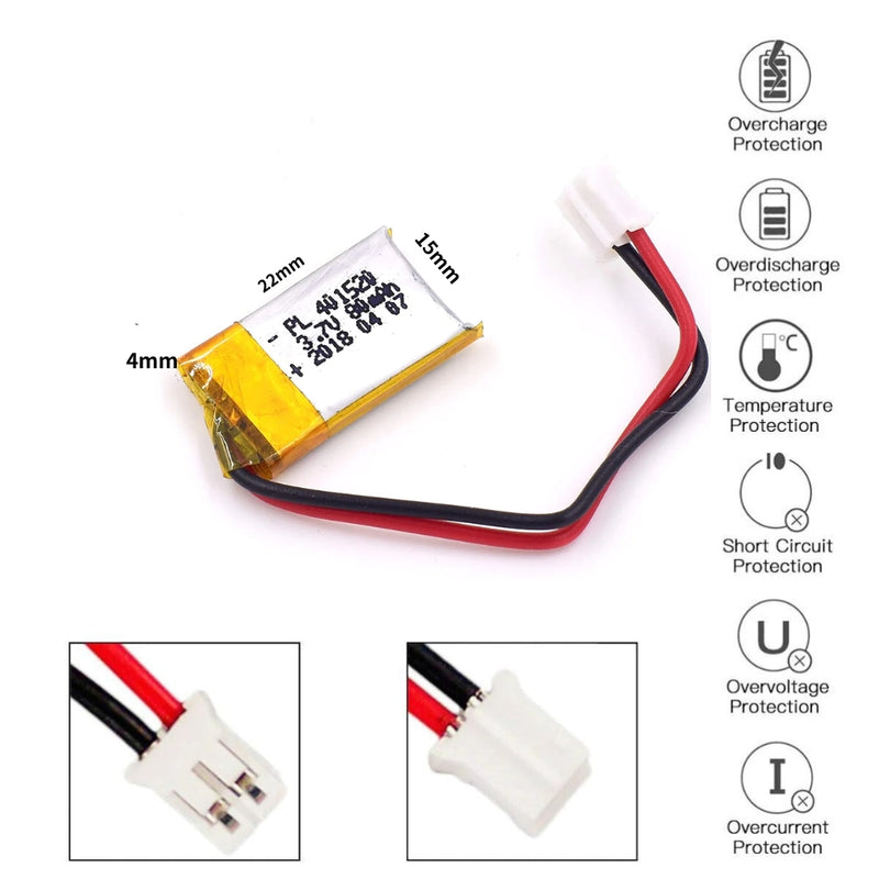Cargue la imagen en el visor de la galería, [PH2.0-JST Connector][401420] Universal 80mAh 3.7V Rechargeable Li-Ion Lithium Polymer Battery - Polar Tech Australia
