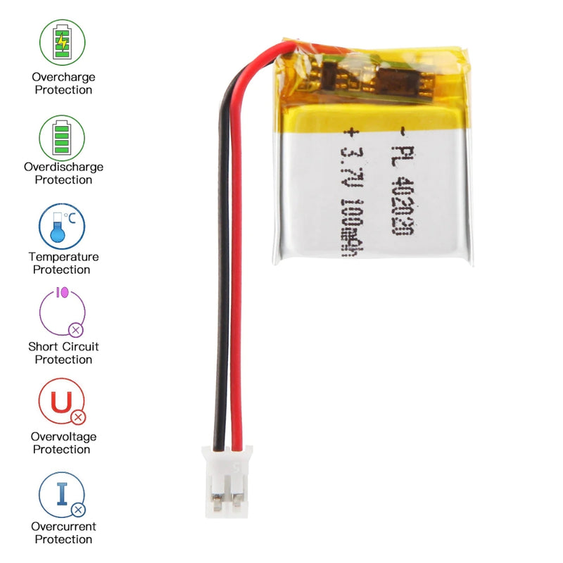 Cargue la imagen en el visor de la galería, [PH2.0-JST Connector][402020] Universal 100mAh 3.7V Rechargeable Li-Ion Lithium Polymer Battery - Polar Tech Australia
