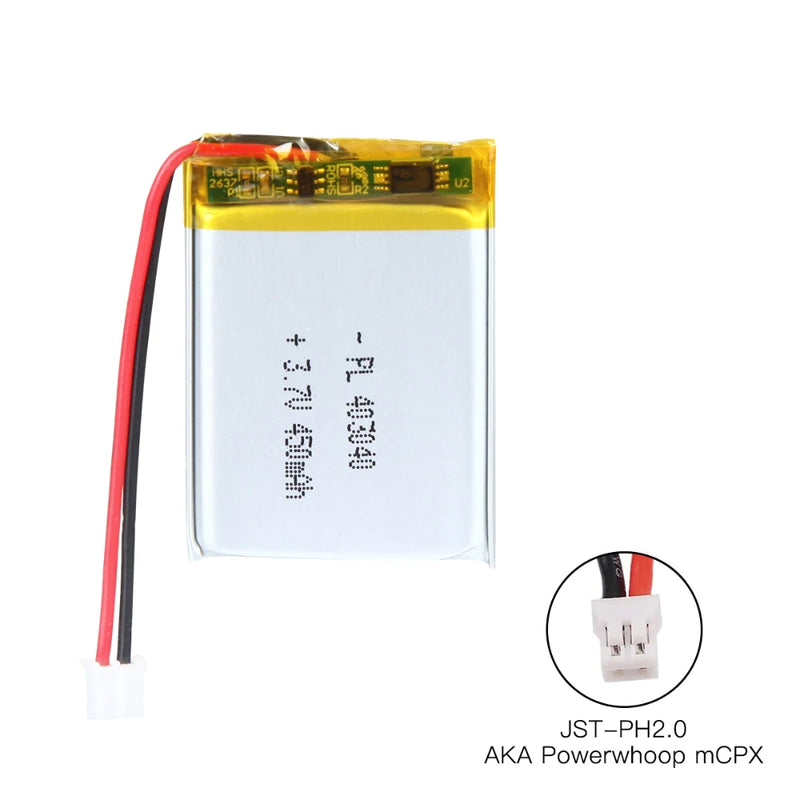 Cargue la imagen en el visor de la galería, [PH2.0-JST Connector][403040] Universal 450mAh 3.7V Rechargeable Li-Ion Lithium Polymer Battery - Polar Tech Australia
