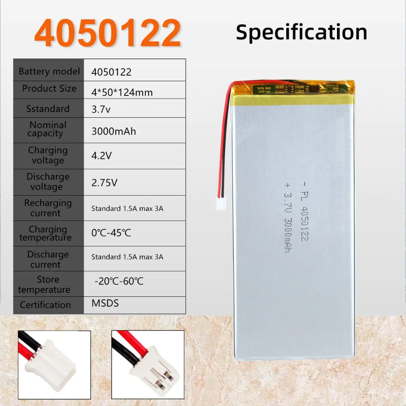 Cargue la imagen en el visor de la galería, [PH2.0-JST Connector][4050122] Universal 3000mAh 3.7V Rechargeable Li-Ion Lithium Polymer Battery - Polar Tech Australia
