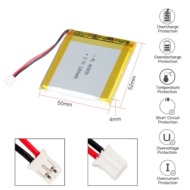 Cargue la imagen en el visor de la galería, [PH2.0-JST Connector][405050] Universal 1200mAh 3.7V Rechargeable Li-Ion Lithium Polymer Battery - Polar Tech Australia
