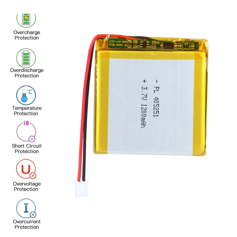 Cargue la imagen en el visor de la galería, [PH2.0-JST Connector][405251] Universal 1200mAh 3.7V Rechargeable Li-Ion Lithium Polymer Battery - Polar Tech Australia
