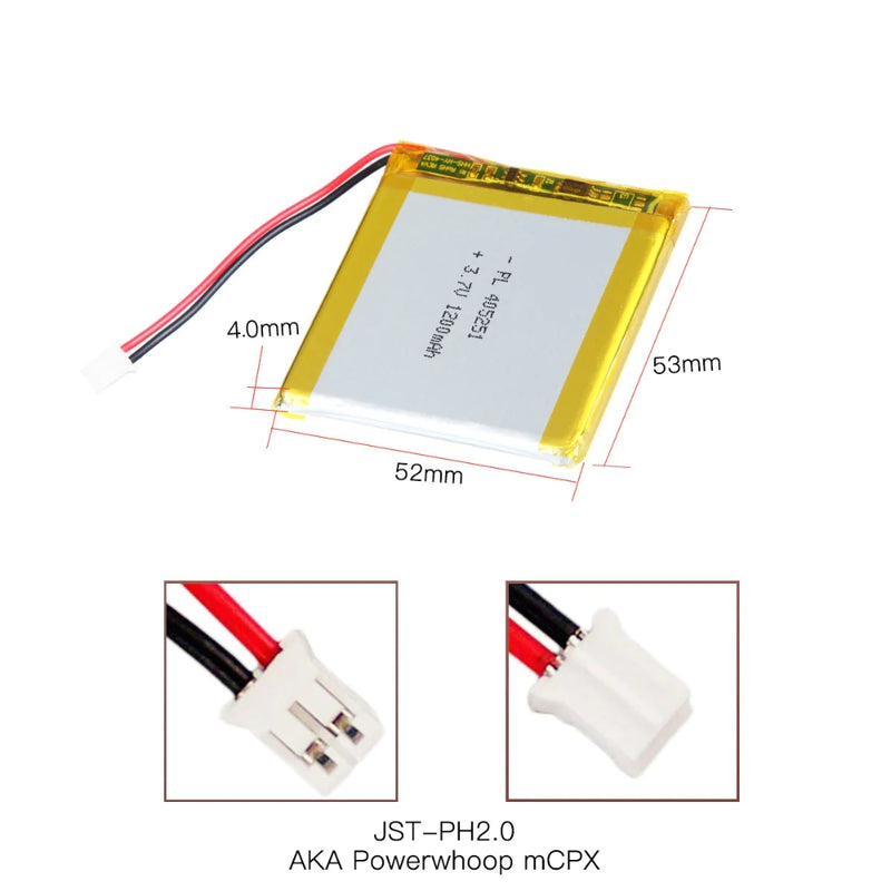 Cargue la imagen en el visor de la galería, [PH2.0-JST Connector][405251] Universal 1200mAh 3.7V Rechargeable Li-Ion Lithium Polymer Battery - Polar Tech Australia
