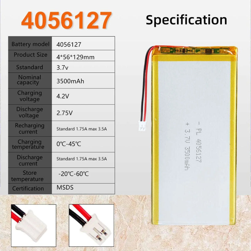 Cargue la imagen en el visor de la galería, [PH2.0-JST Connector][4056127] Universal 3500mAh 3.7V Rechargeable Li-Ion Lithium Polymer Battery - Polar Tech Australia
