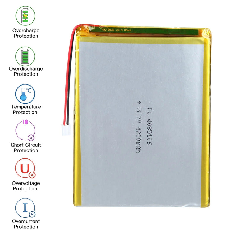 Cargue la imagen en el visor de la galería, [PH2.0-JST Connector][4085106] Universal 4200mAh 3.7V Rechargeable Li-Ion Lithium Polymer Battery - Polar Tech Australia

