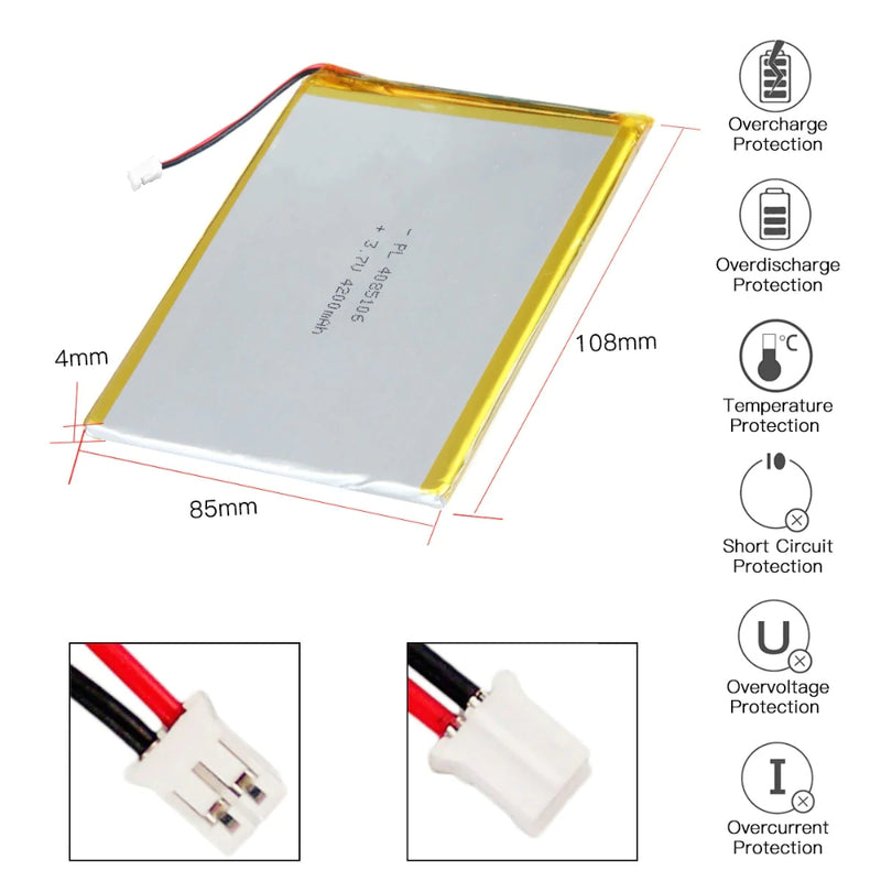 Cargue la imagen en el visor de la galería, [PH2.0-JST Connector][4085106] Universal 4200mAh 3.7V Rechargeable Li-Ion Lithium Polymer Battery - Polar Tech Australia
