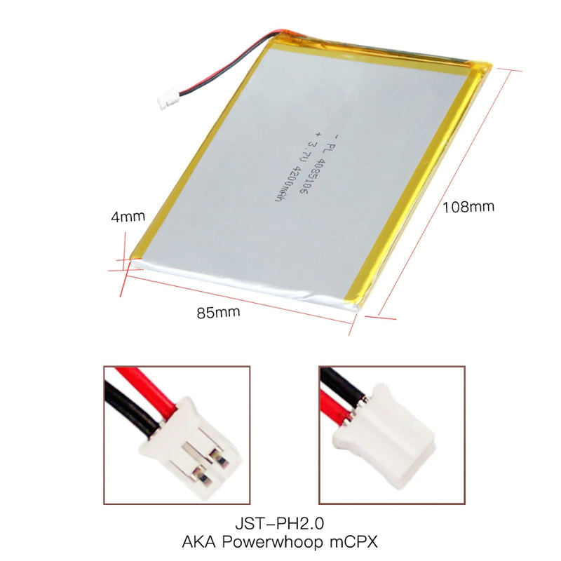 Cargue la imagen en el visor de la galería, [PH2.0-JST Connector][4085106] Universal 4200mAh 3.7V Rechargeable Li-Ion Lithium Polymer Battery - Polar Tech Australia
