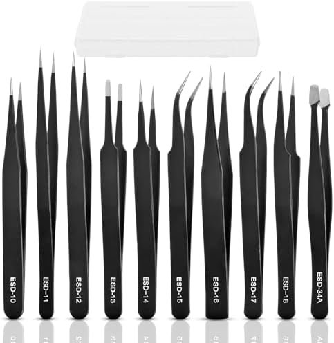 Load image into Gallery viewer, 10-Piece Precision Tweezers Set – ESD Anti-Static Stainless Steel Kit with Storage Pouch
