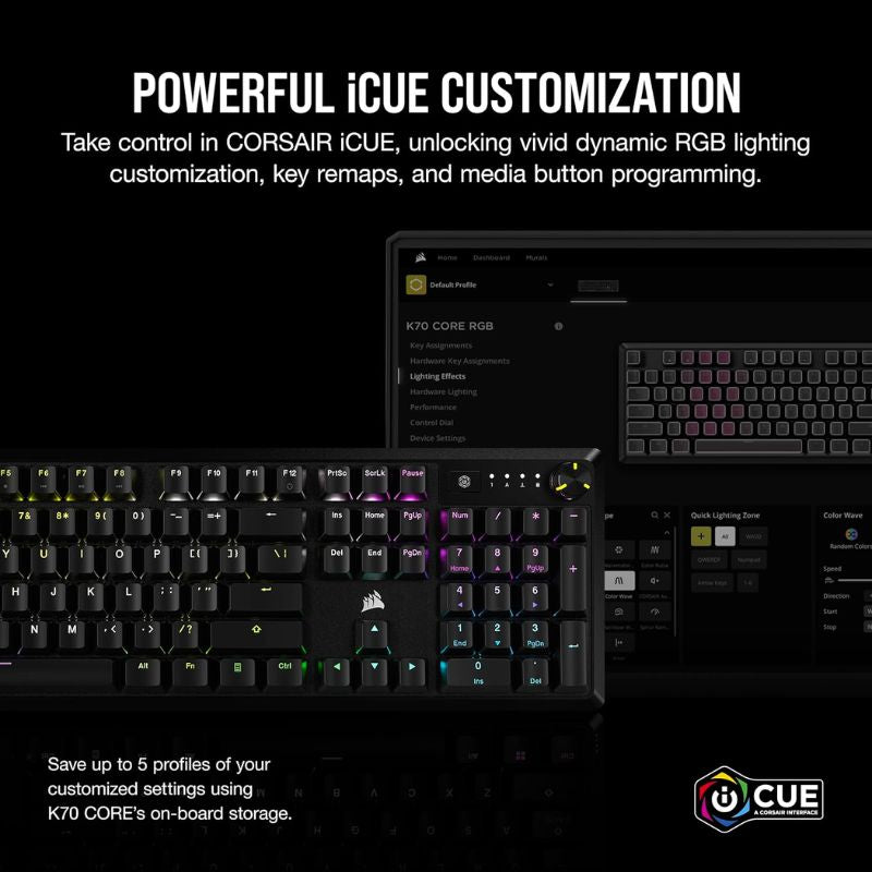 Load image into Gallery viewer, CORSAIR K70 CORE RGB Mechanical Gaming Keyboard - CORSAIR Red Linear Keyswitches - Sound Dampening - Media Control Dial - iCUE Compatible - Polar Tech Australia
