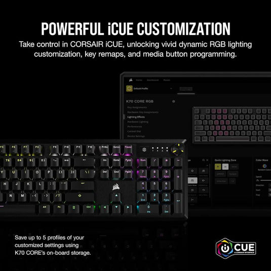 CORSAIR K70 CORE RGB Mechanical Gaming Keyboard - CORSAIR Red Linear Keyswitches - Sound Dampening - Media Control Dial - iCUE Compatible - Polar Tech Australia
