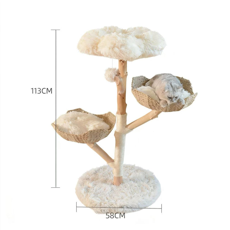 Cargue la imagen en el visor de la galería, Luxury Multi-Level Cloud Cat Tree – Natural Fruitwood Rattan All-in-One Cat Bed &amp; Climbing Frame
